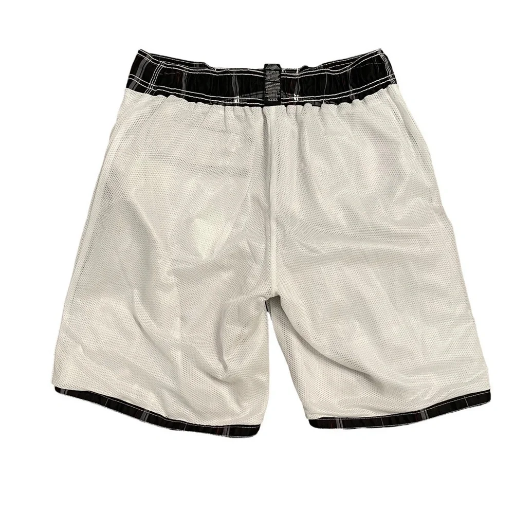 OP Black White Red Board Shorts Swim Trunks Windowpane pattern mesh lining Med